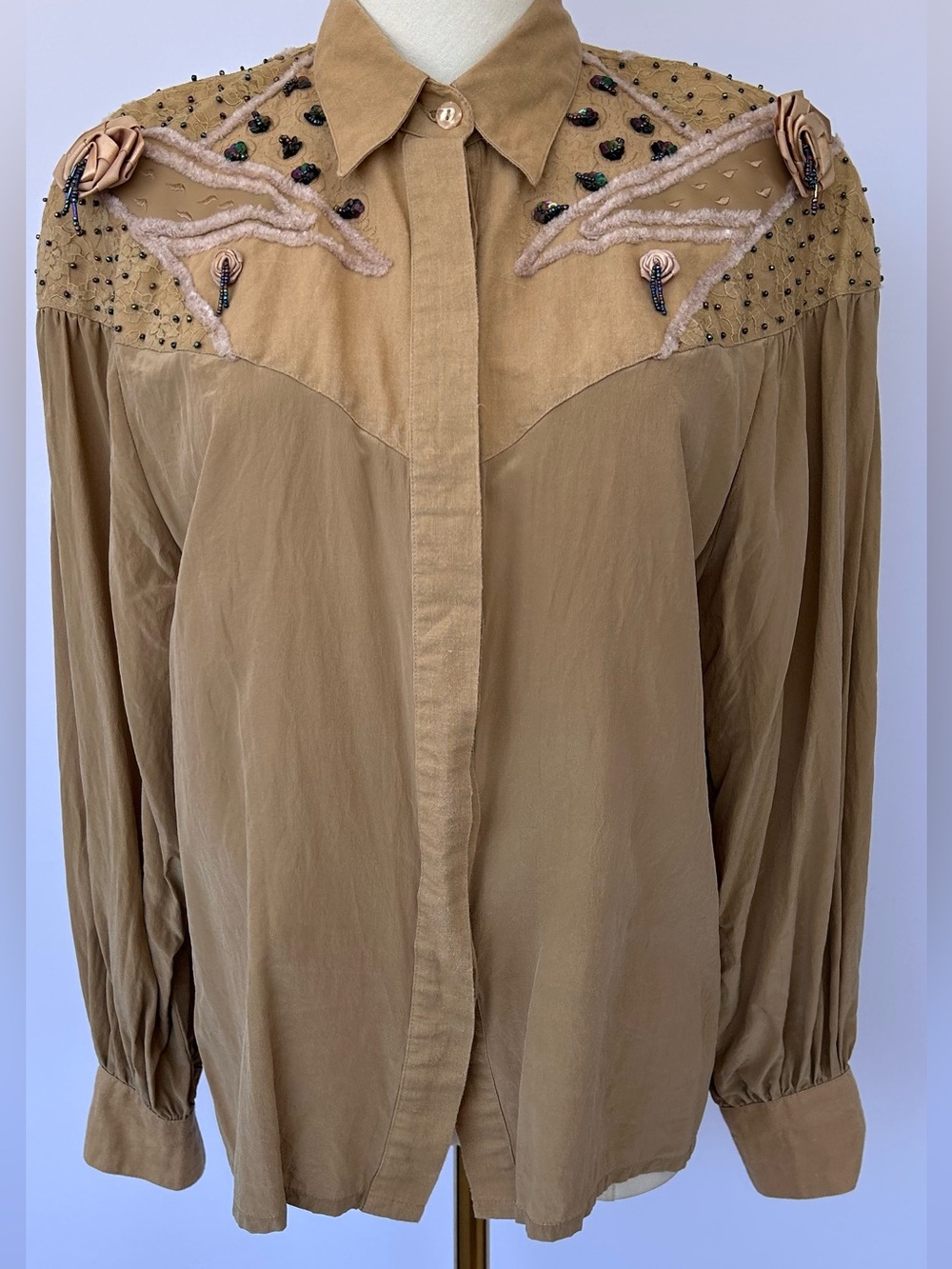 Ulane Orli Women’s Vintage Western Style Silk/Ramie Blouse Beads/Sequins Size 8